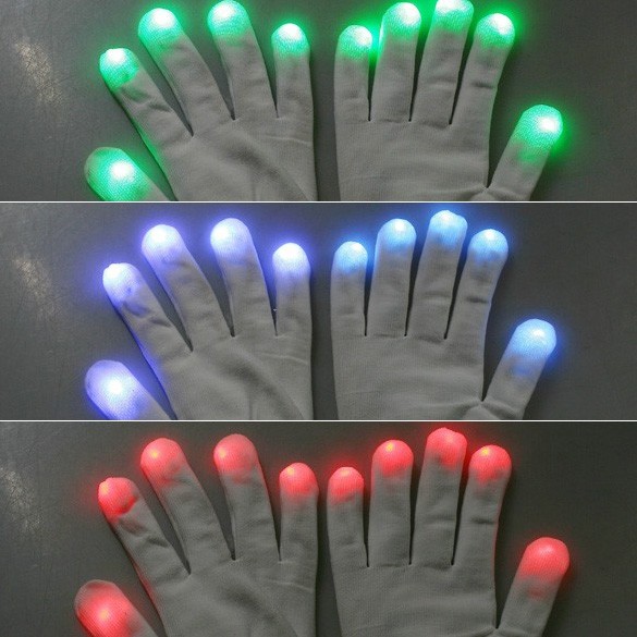 Gants lumineux LED taille M avec doigts paillettes colorées pour fête, blanc