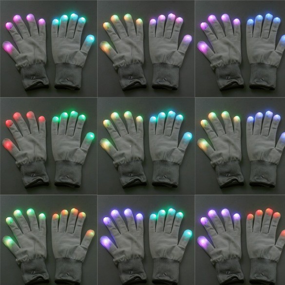 Gants lumineux à LED, gants de scène rechargeables violets avec 4