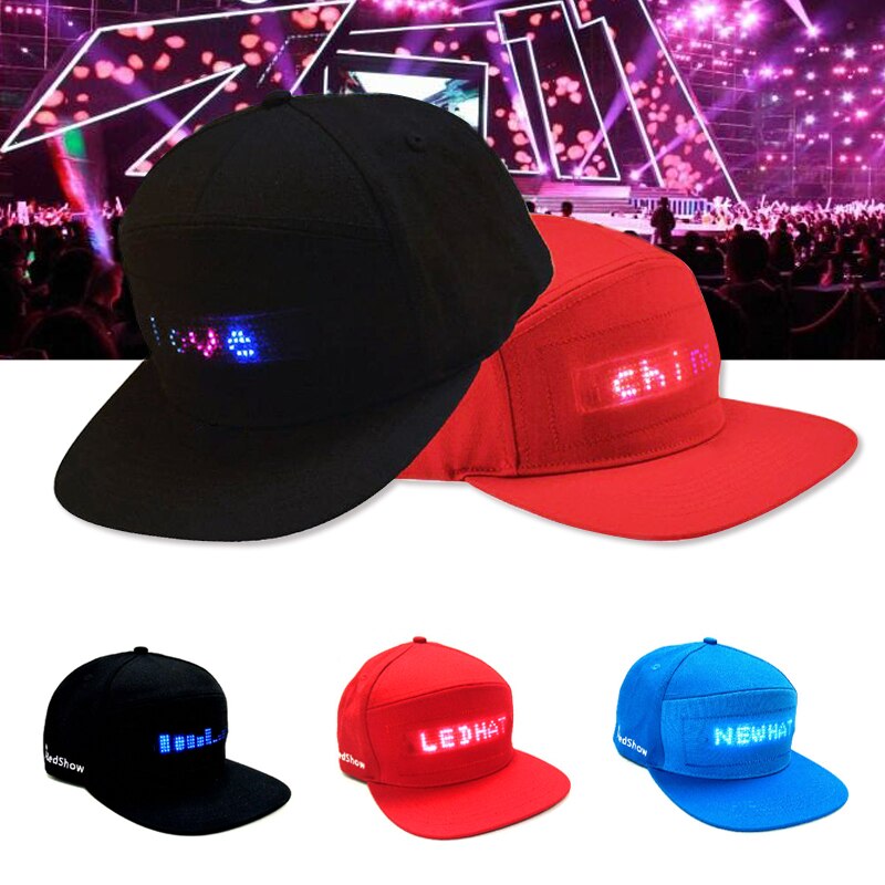 Casquette à message LED programmable, chapeau et casquette de fête, sport  Shoous, lumière clignotante, aste par USB, affichage LED - AliExpress